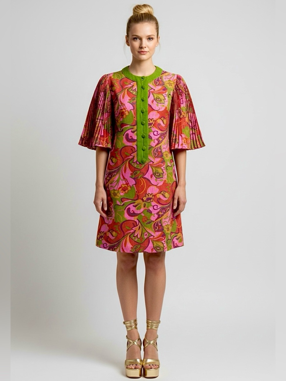 60s Vintage PSYCHEDELIC PAISLEY BeLL Sleeve Mod Mini Dress | S M